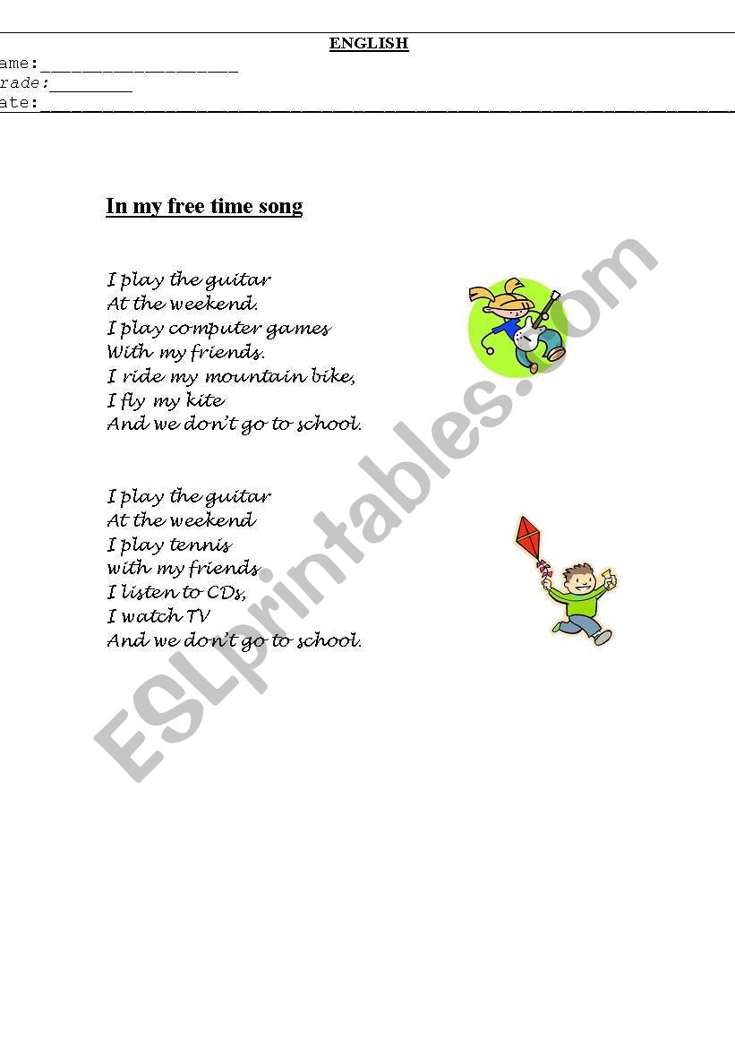 Hobbies song worksheet