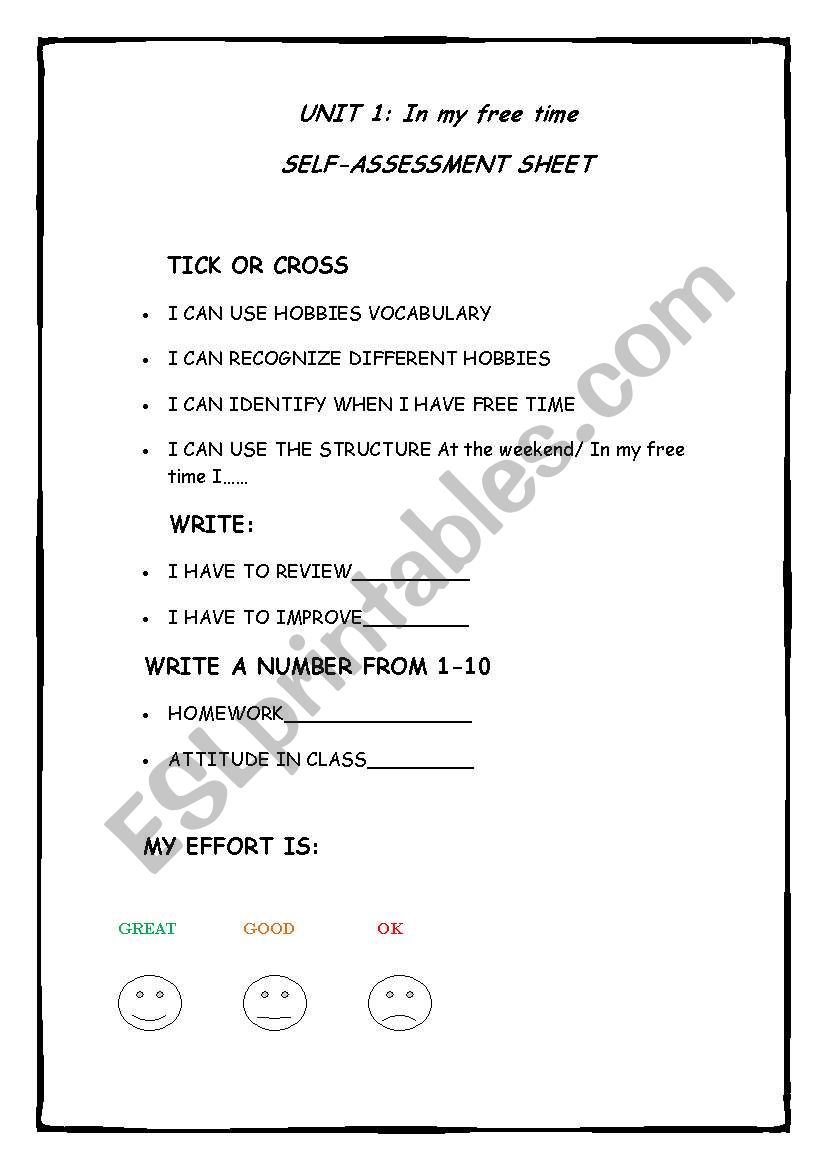 self-assessment worksheet