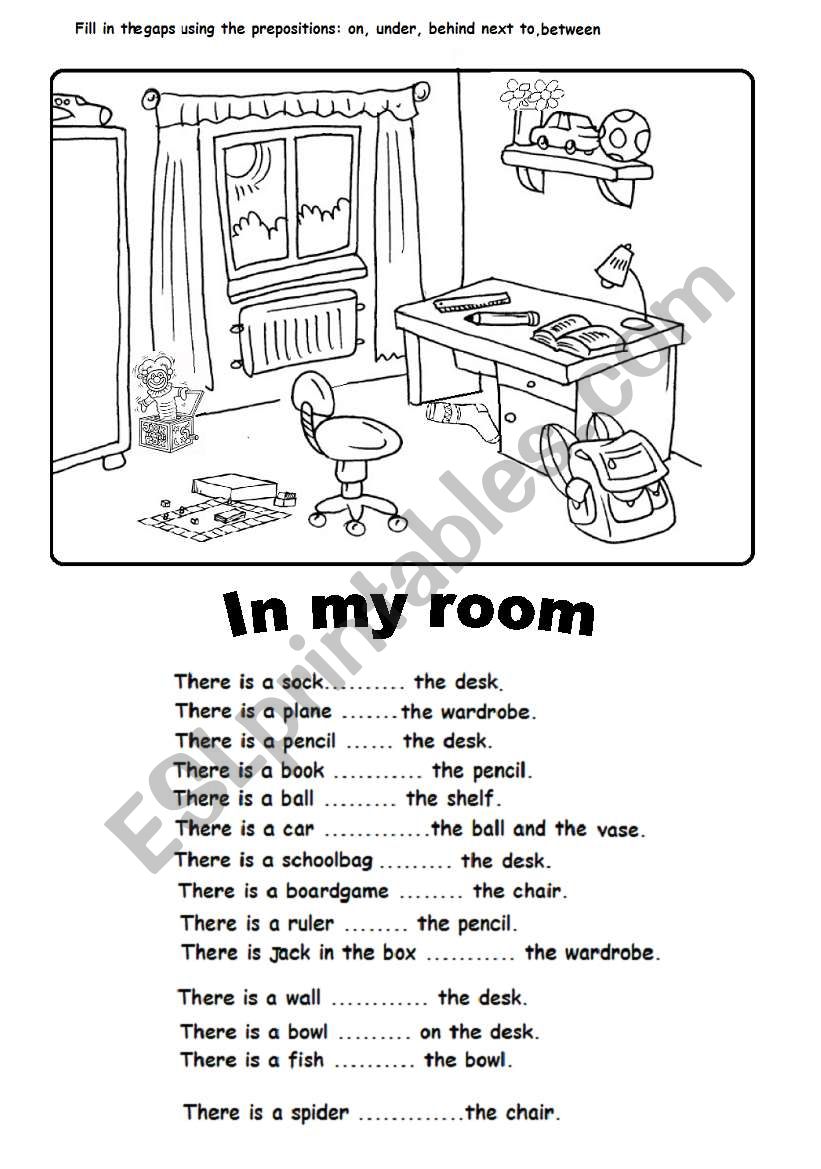 In my room - prepositions. worksheet