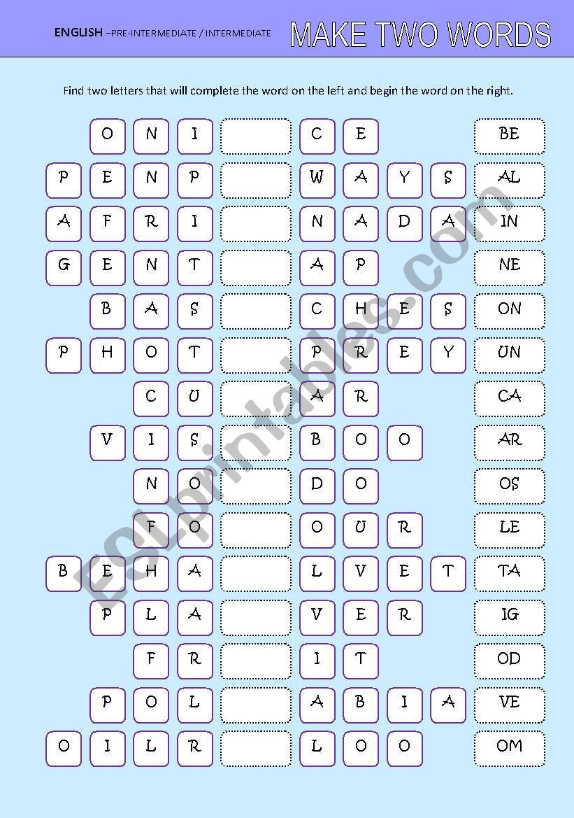 Make Two Words (2) worksheet