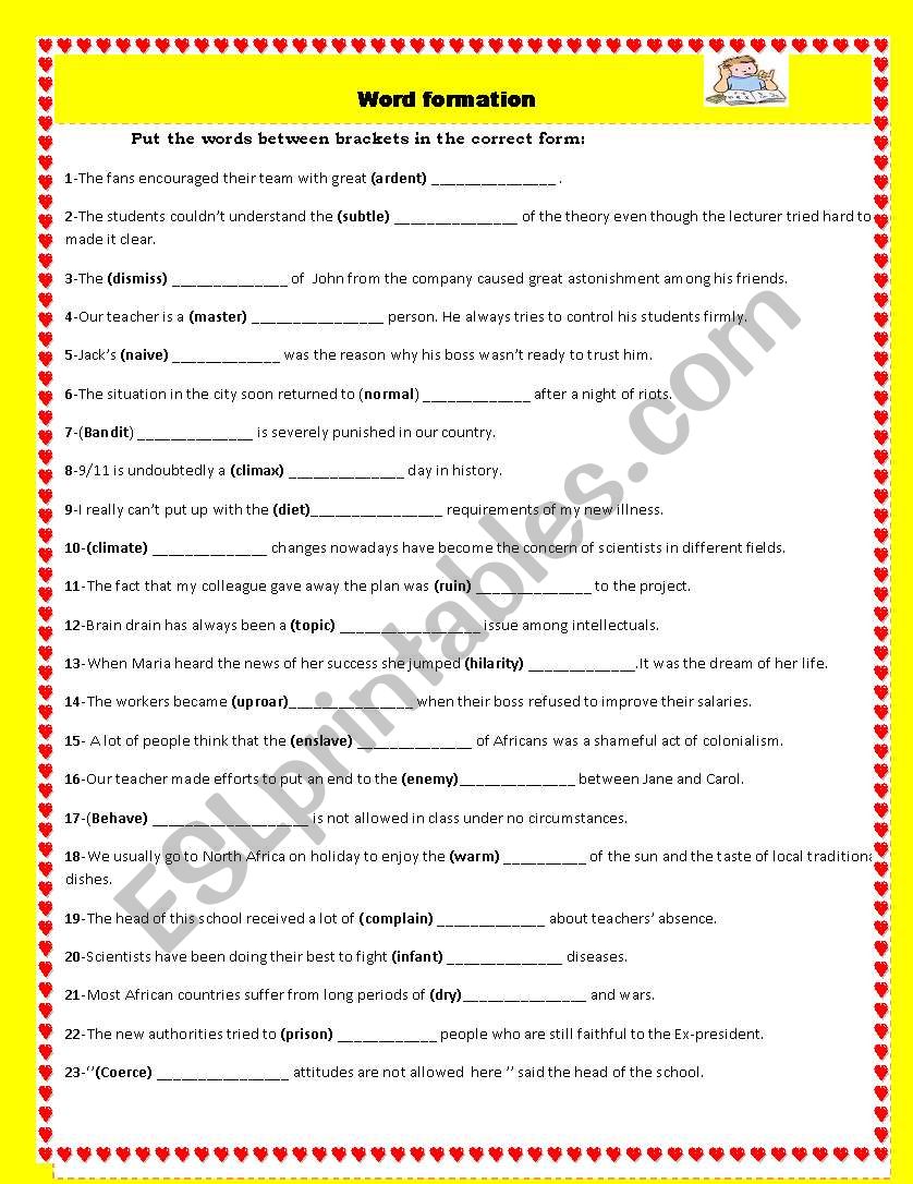 word formation worksheet