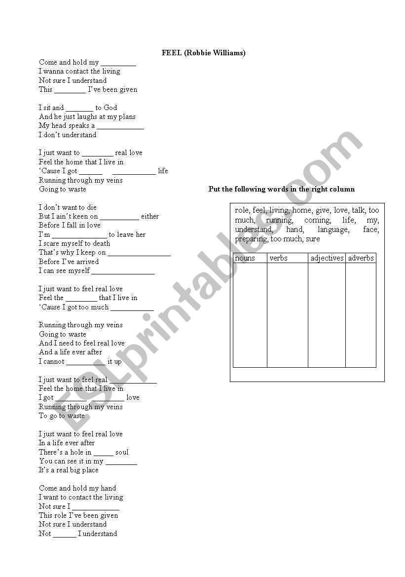 Feel worksheet