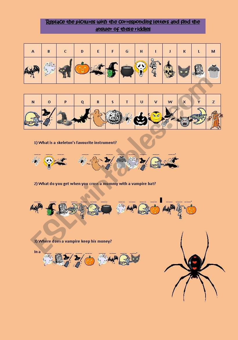 Halloween cryptogram riddles worksheet