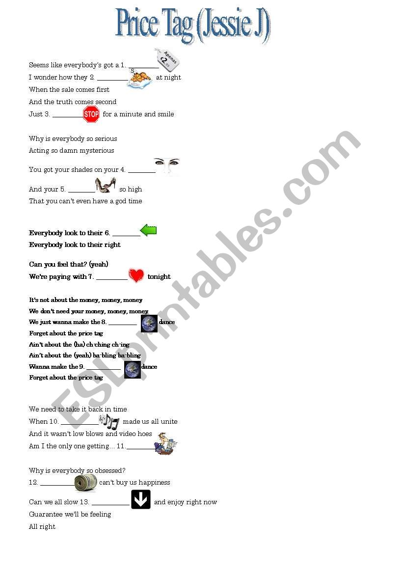 Price Tag ( Jessie J ) worksheet