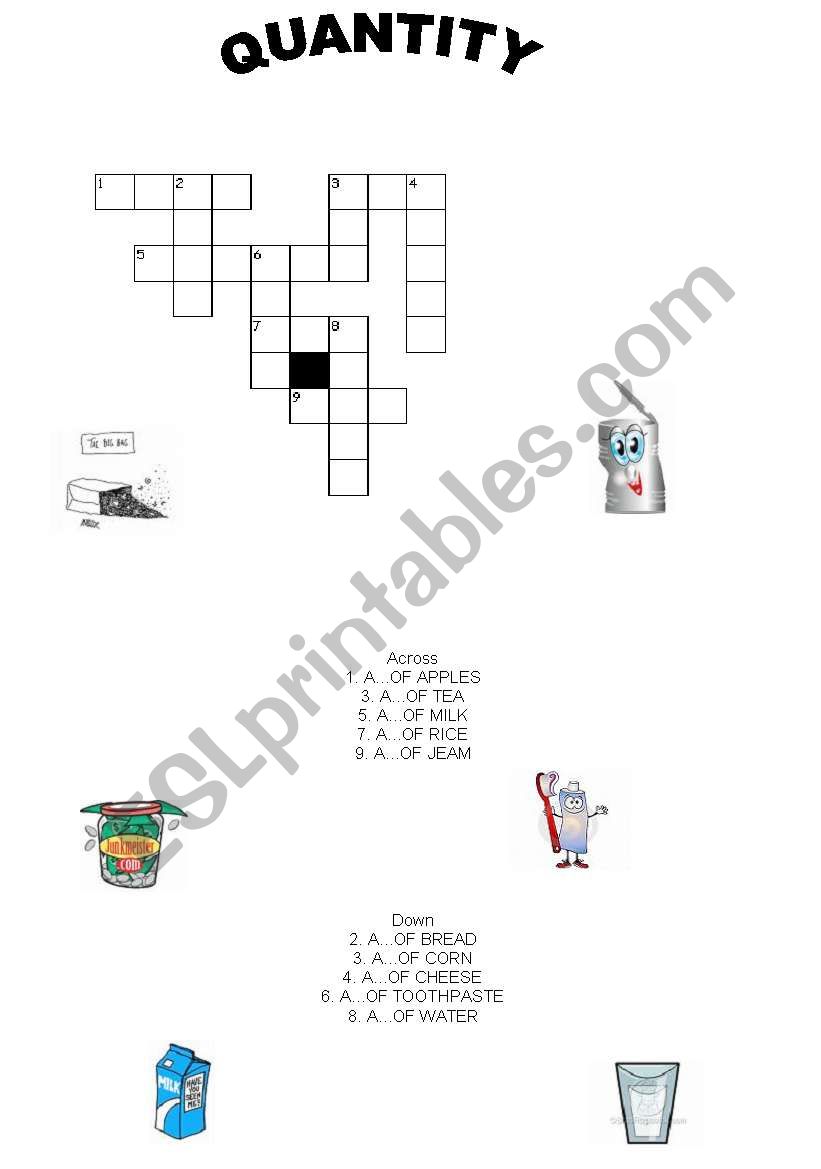 CROSSWORD QUANTITY worksheet