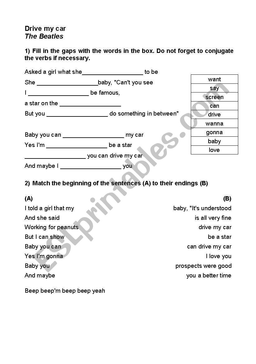 Drive my car - The Beatles  worksheet