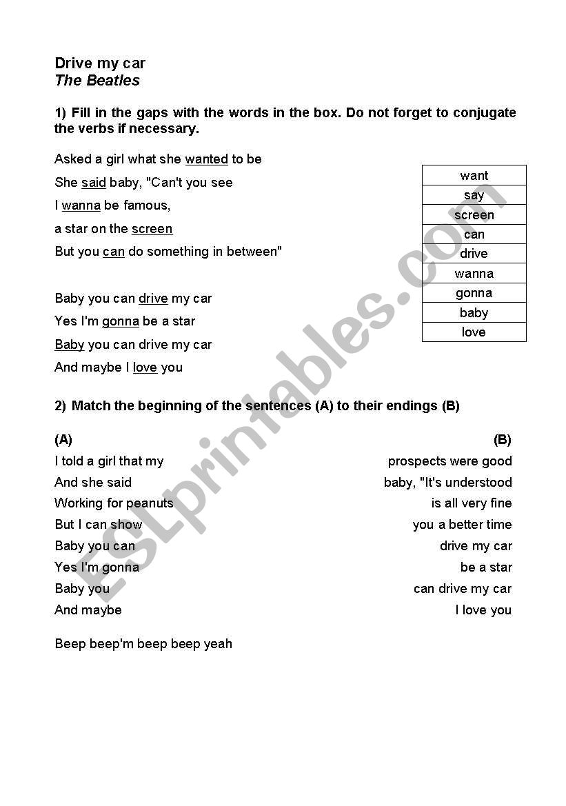 Drive my car - The Beatles - Teachers notes