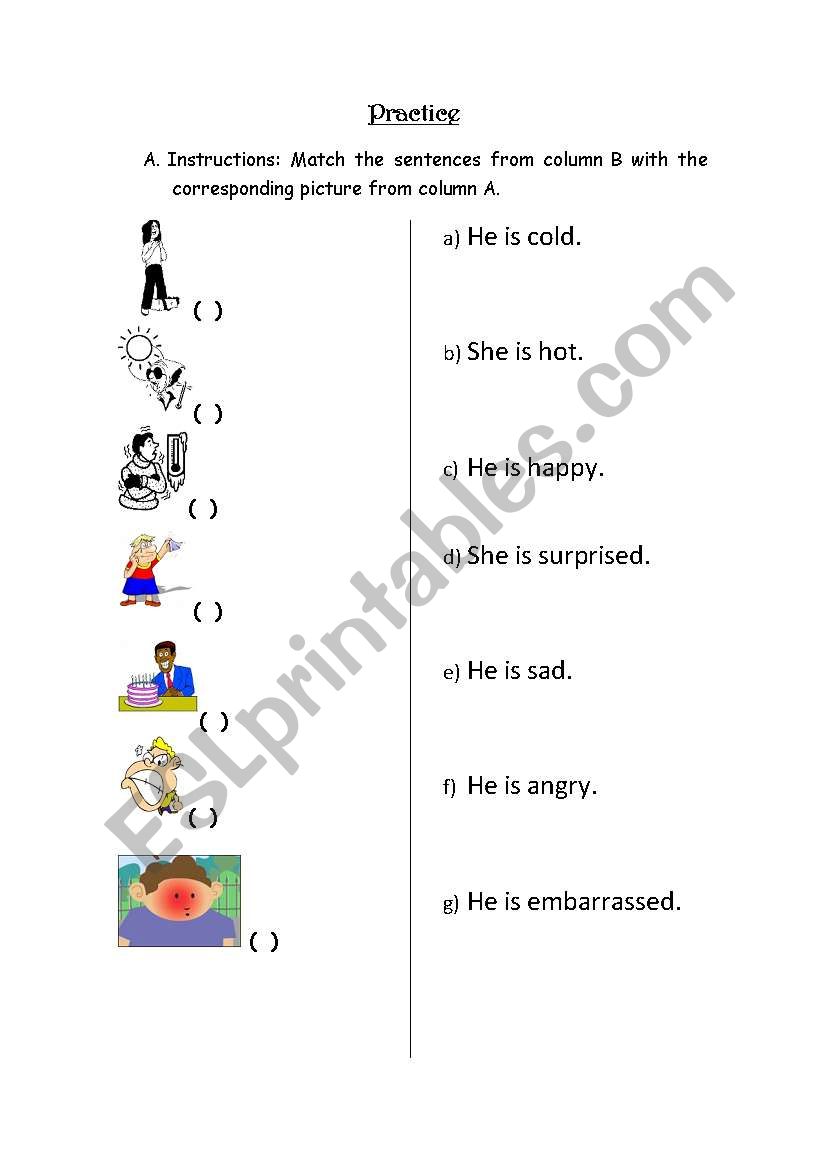 Feelings and emotions worksheet