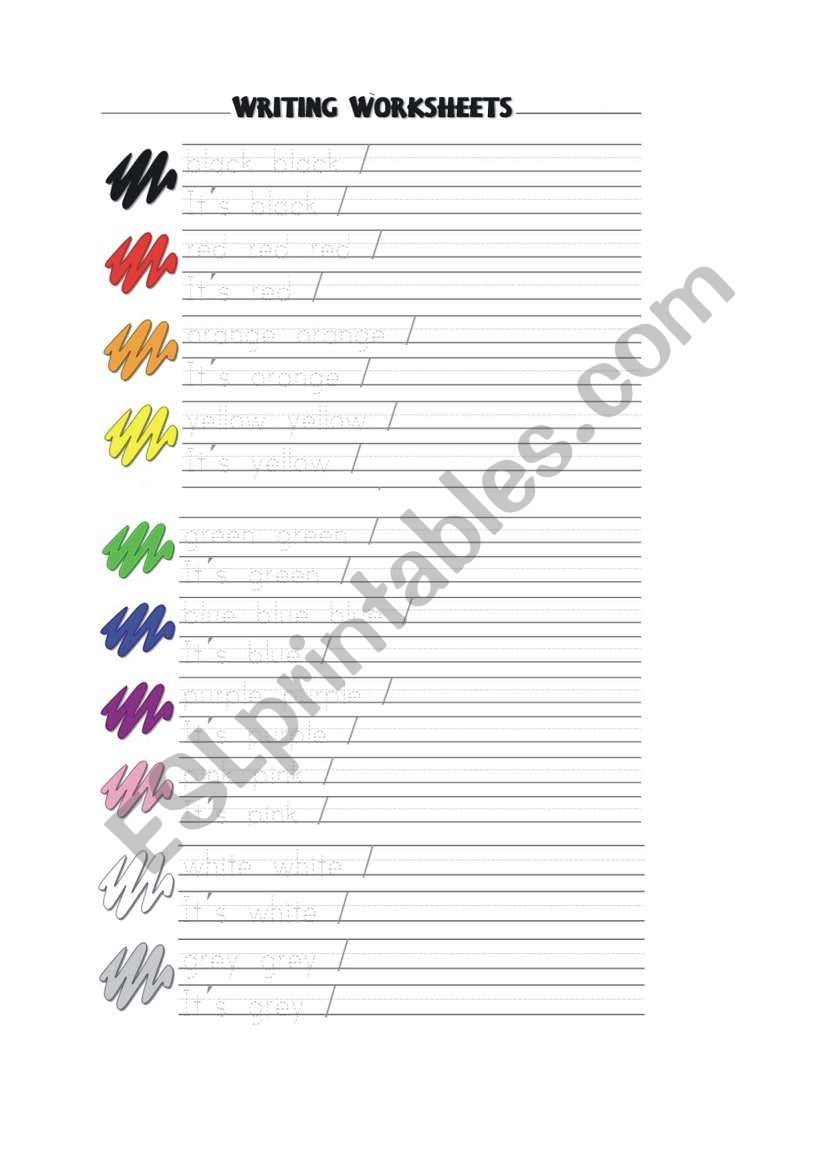 Colours tracing worksheet worksheet