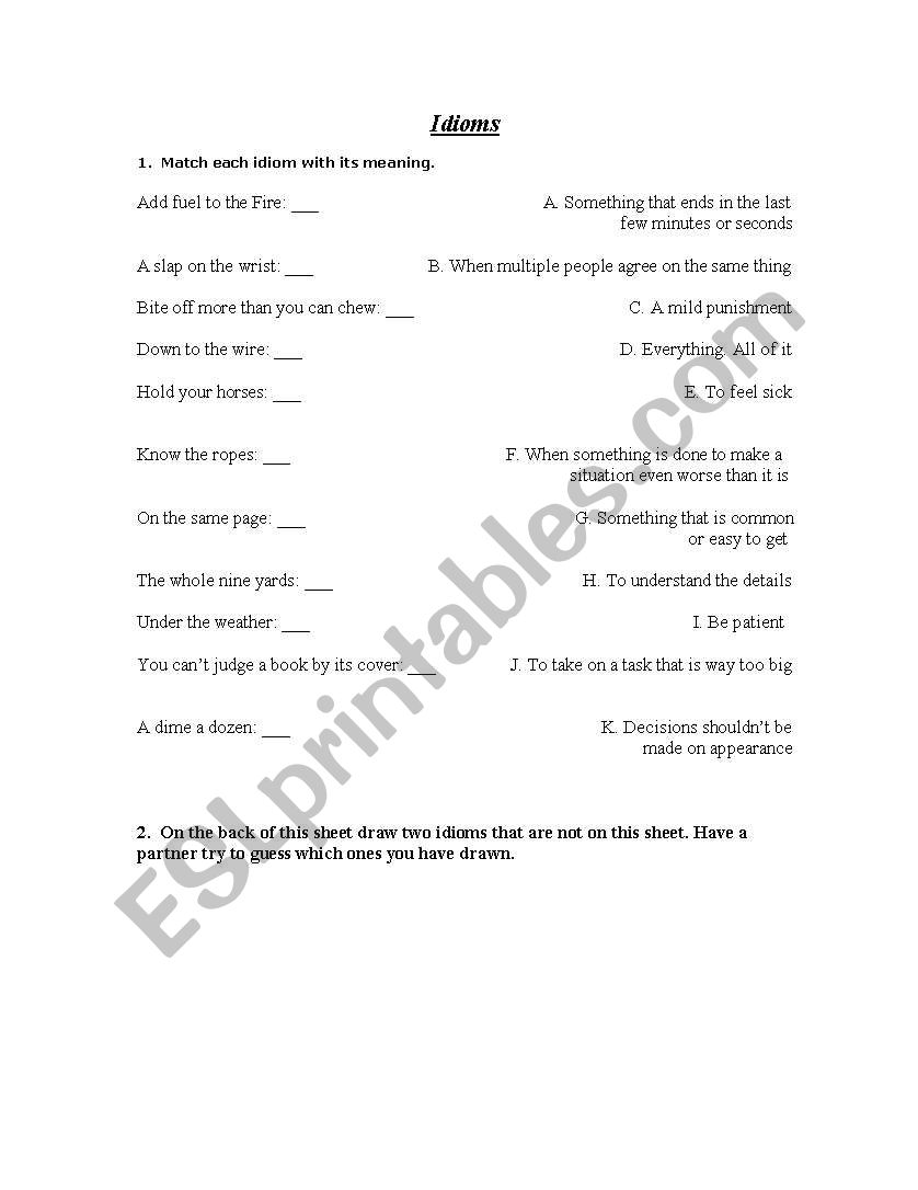 Idioms (matching) worksheet