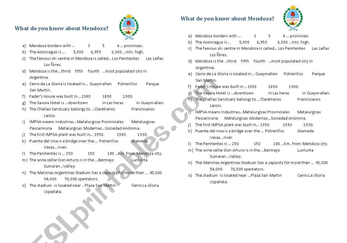 Mendoza Quiz worksheet