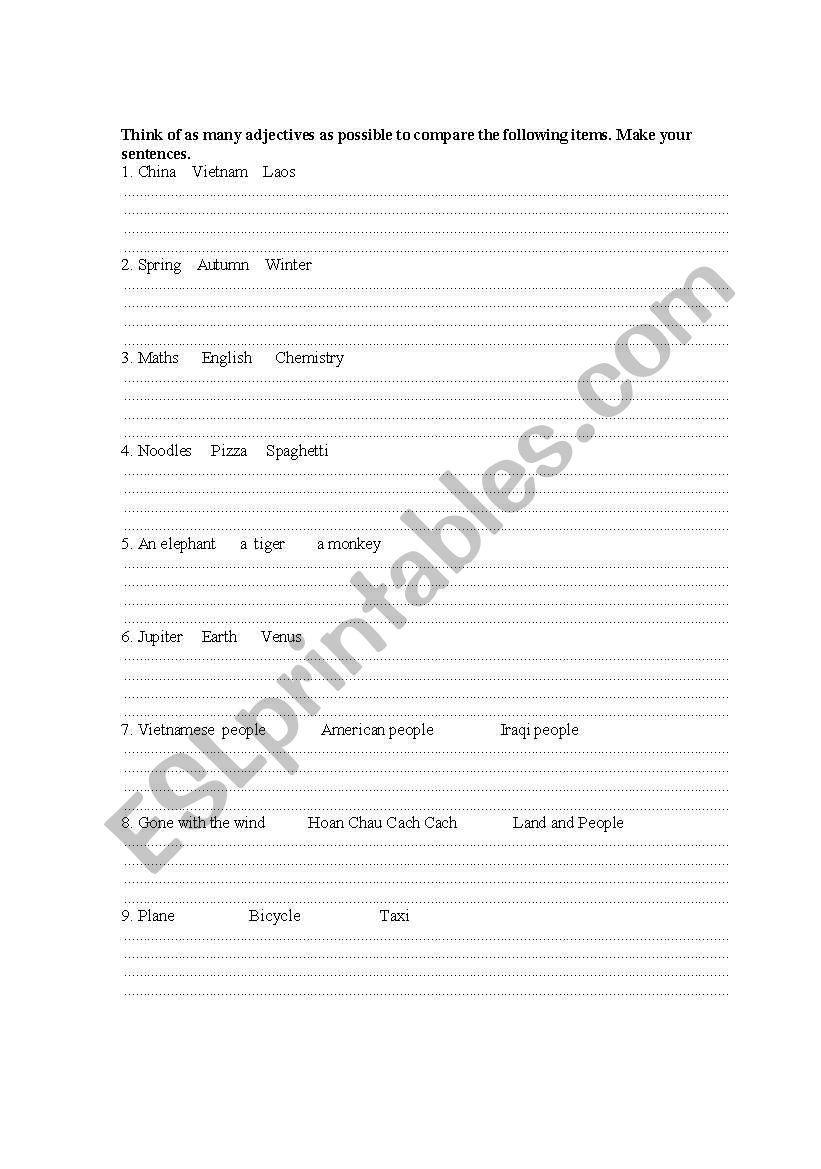 comparison worksheet