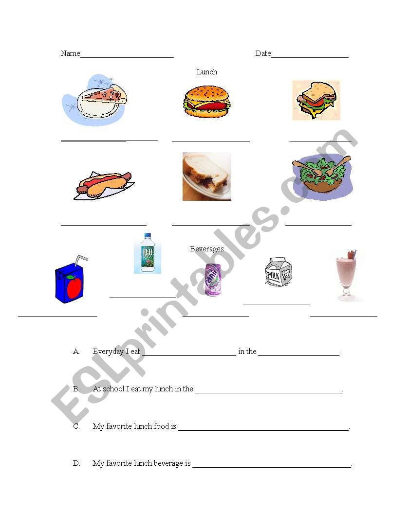 Lunch Vocabulary worksheet