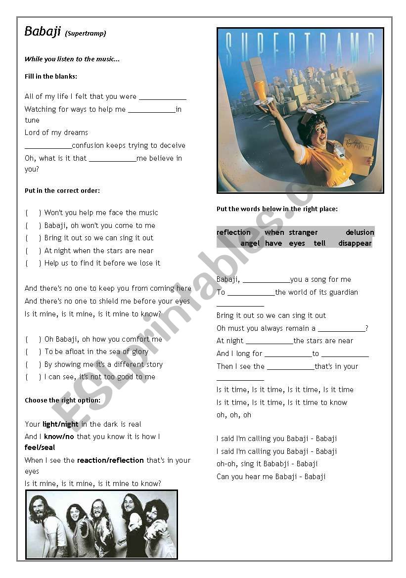 Babaji Songsheet worksheet