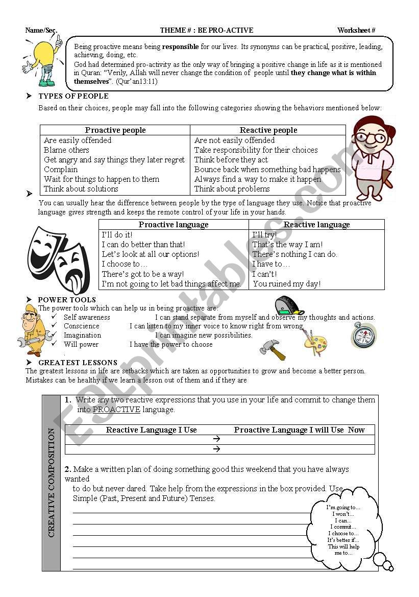 Moral Education: Be Proactive worksheet