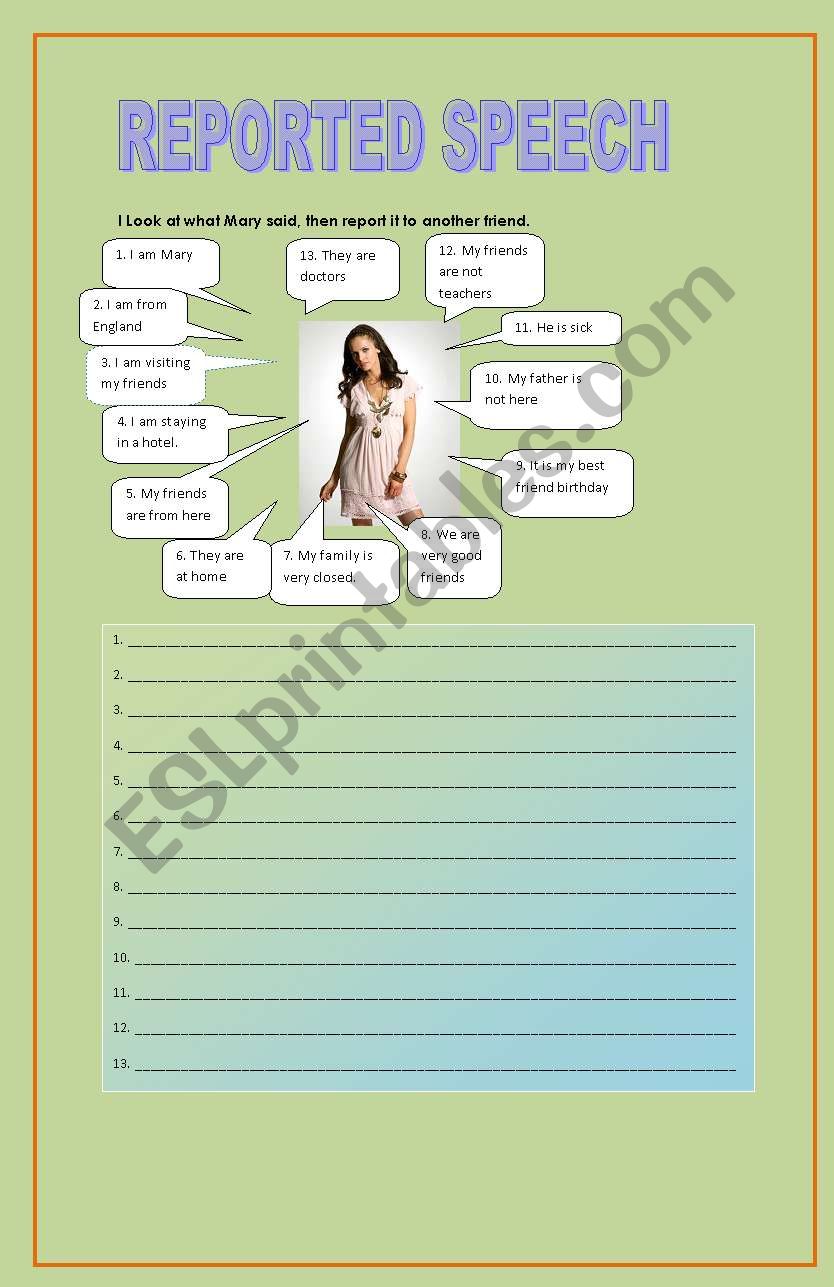 reported speech worksheet