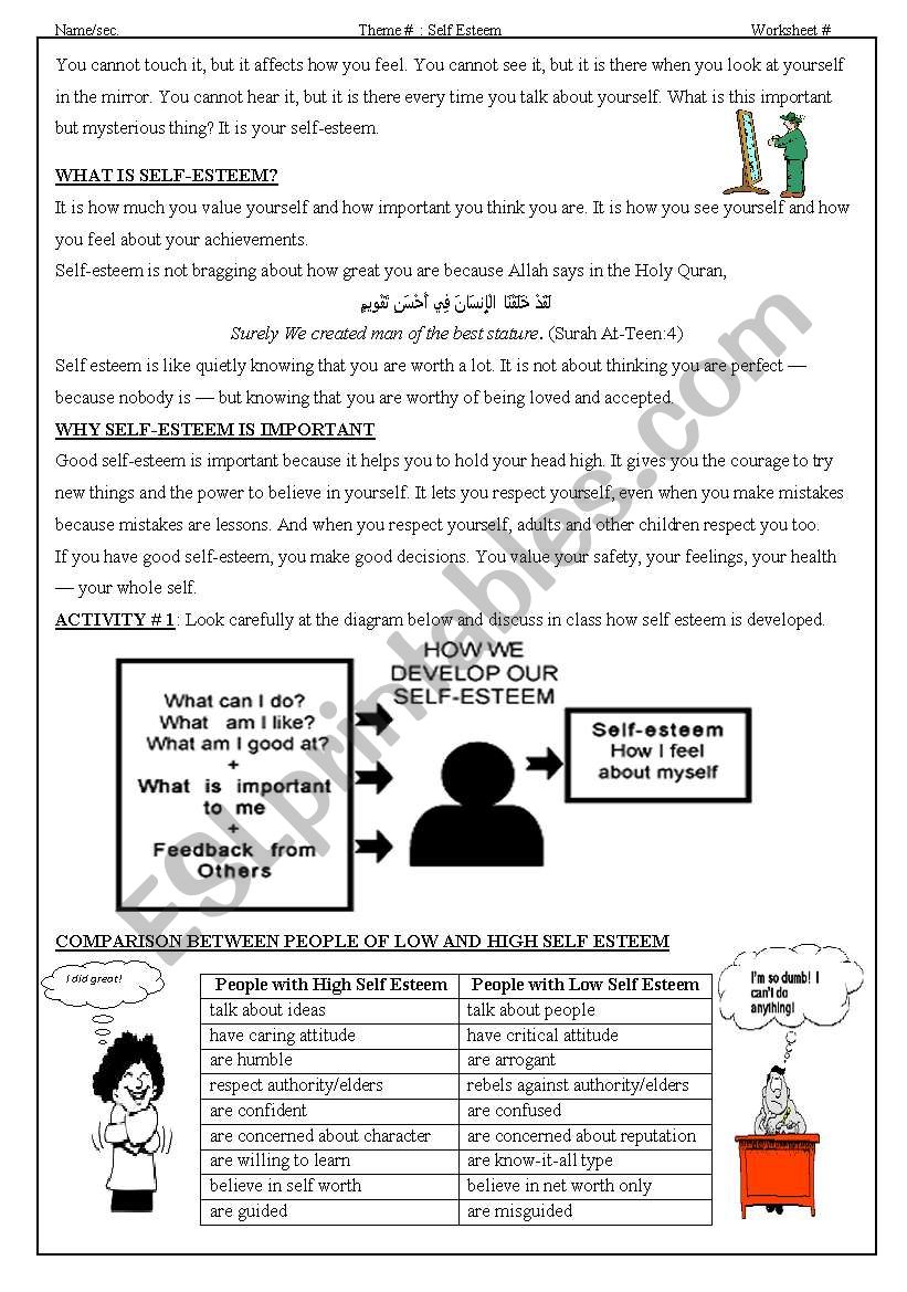 Moral Education: Self Esteem worksheet