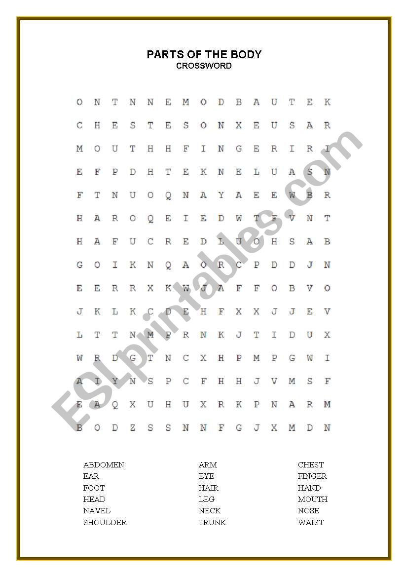 CROSSWORD (PARTS OF THE BODY) worksheet