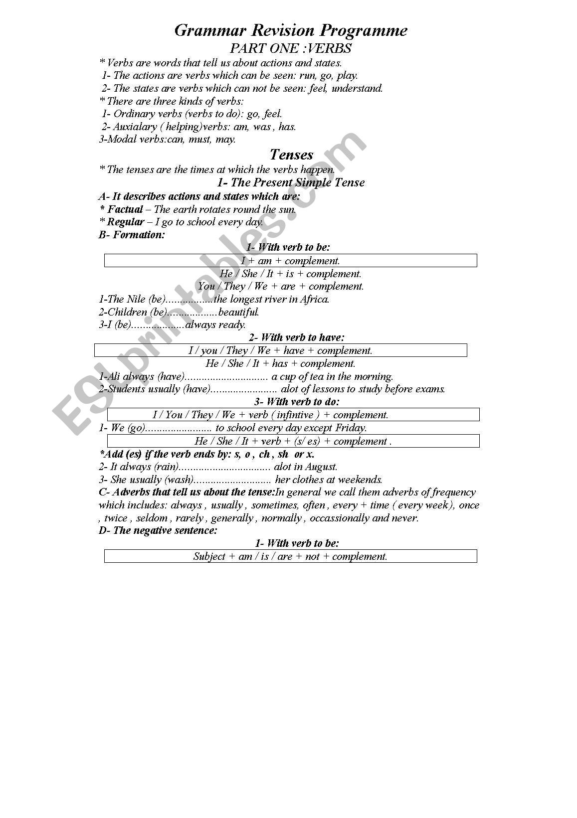 grammar revision worksheet worksheet