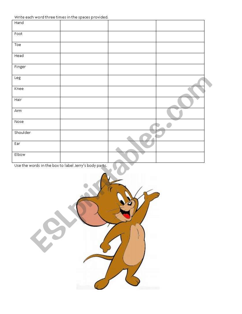 Jerrys Body Parts worksheet
