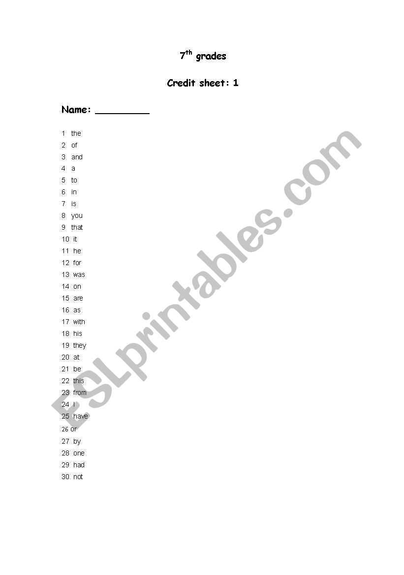 vocabulary 7th-9th graders worksheet