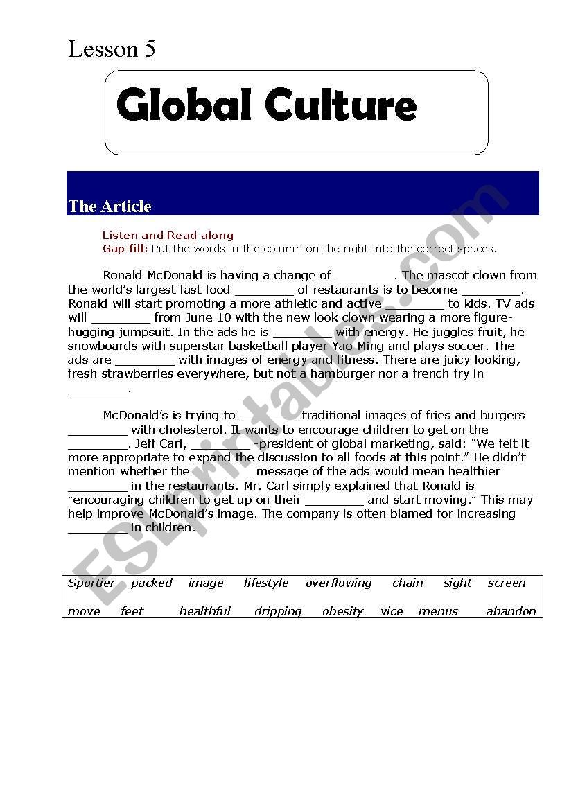 Culture diffrences worksheet