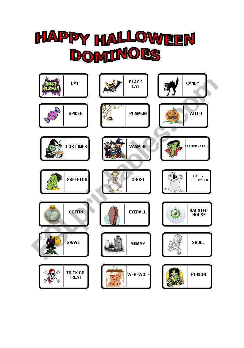 Halloween dominoes worksheet