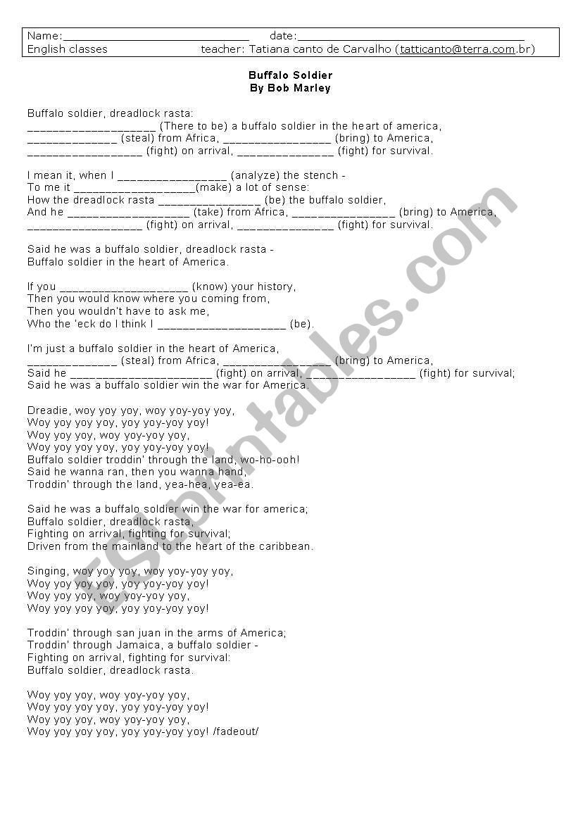 Work on verb tenses through Bob MarleyÂ´s song