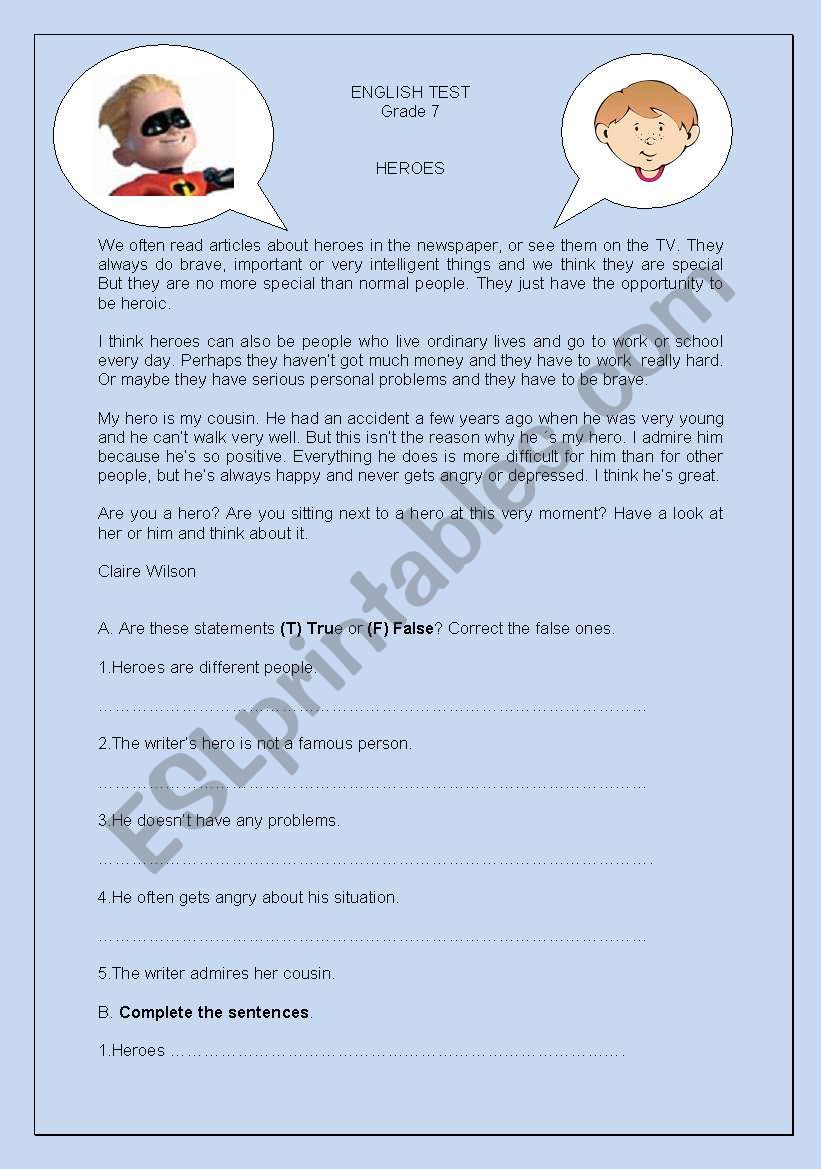 Heroes worksheet Heroes worksheet