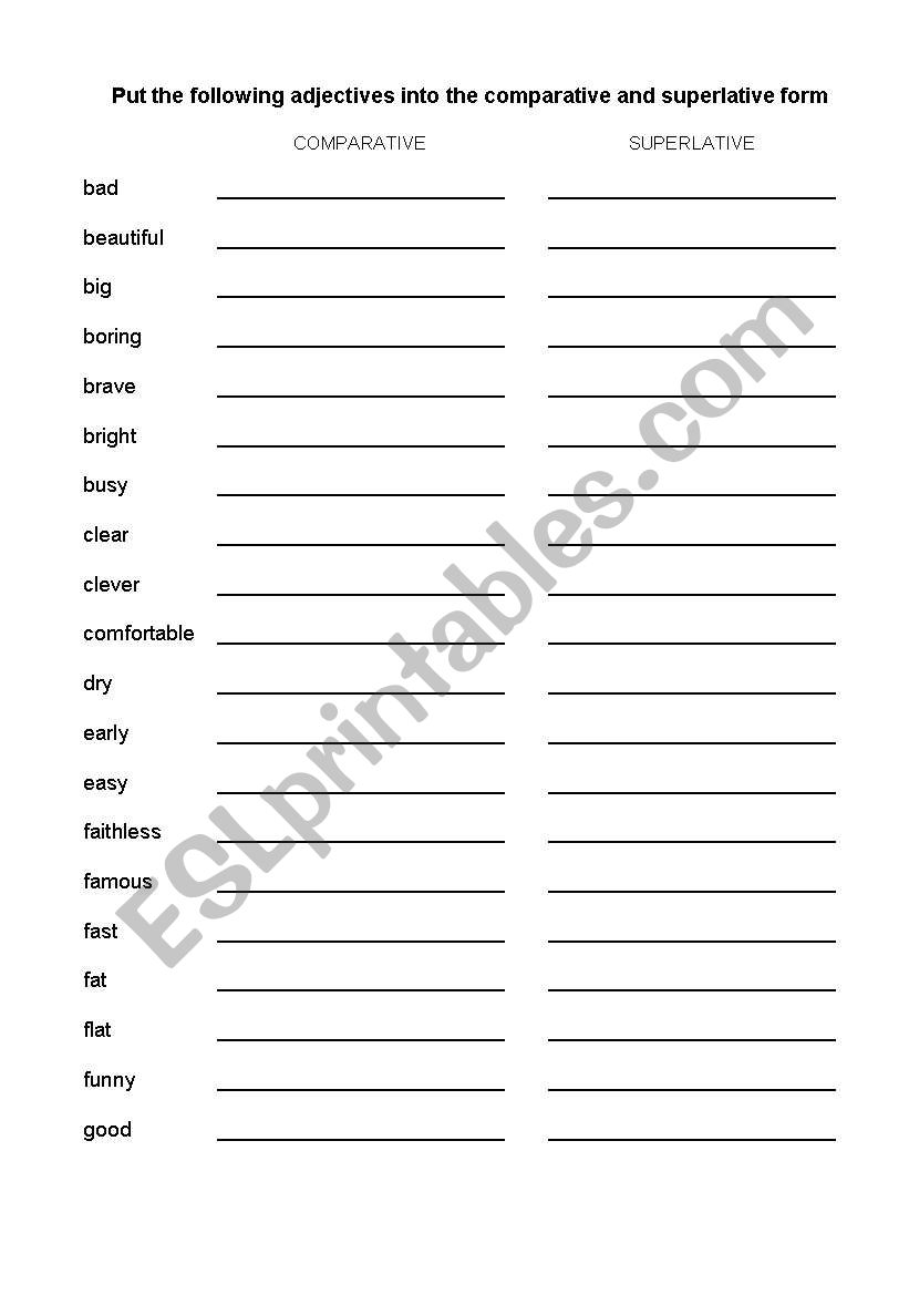 Build the comparative and superlative form in this list of 41adjectives