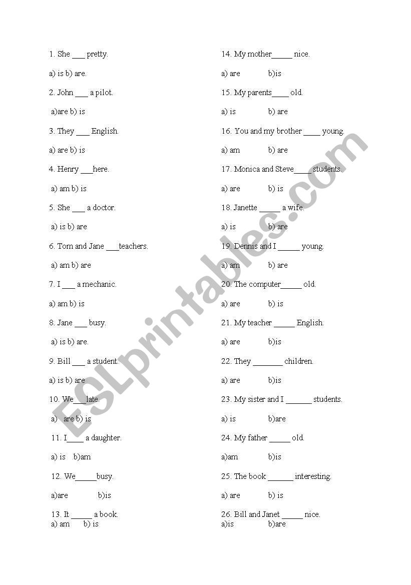 am, is or are? worksheet