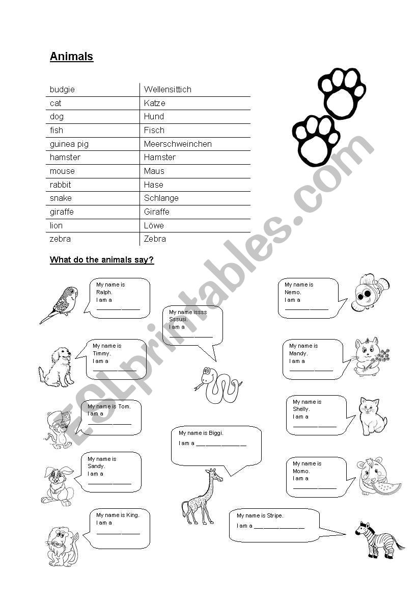 Animals2 worksheet