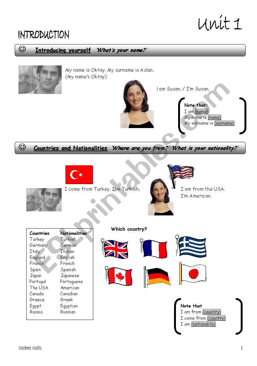 Introduction - 1, countries worksheet
