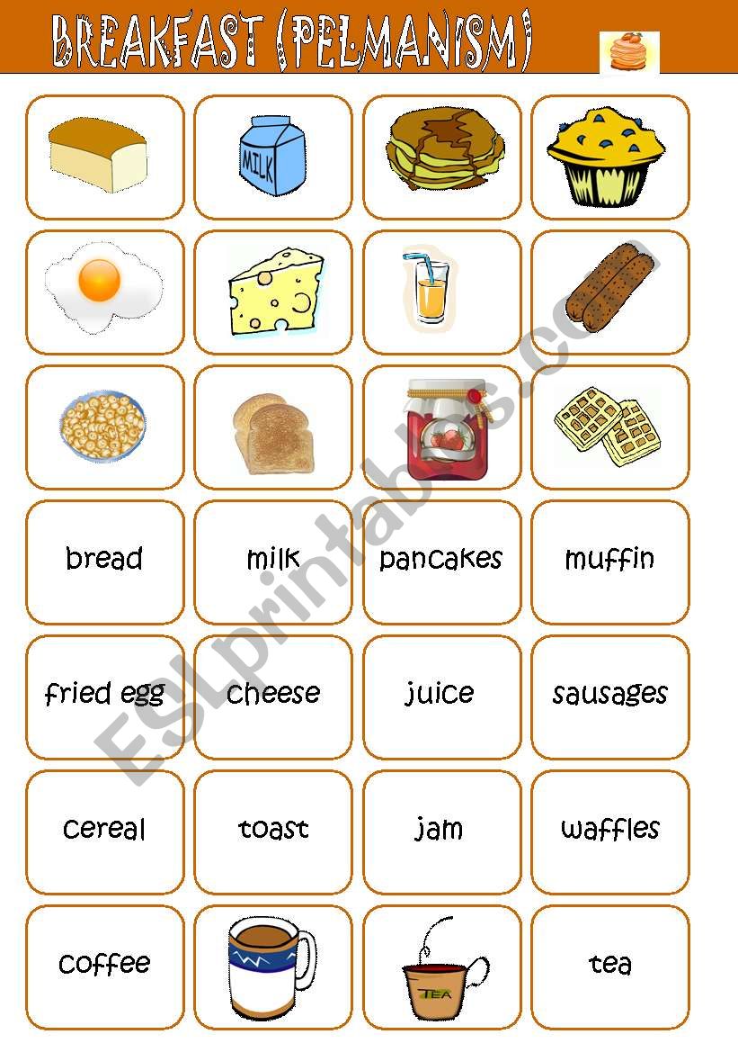 Breakfast Pelmanism worksheet