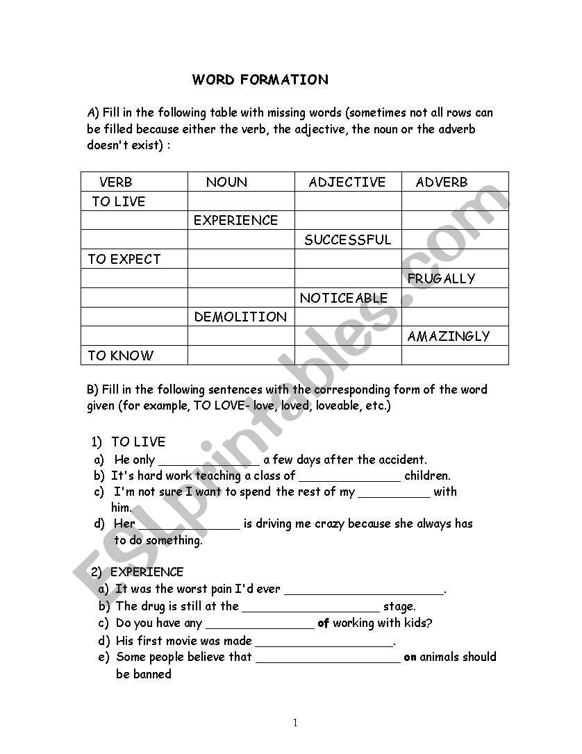 WORD FORMATION worksheet