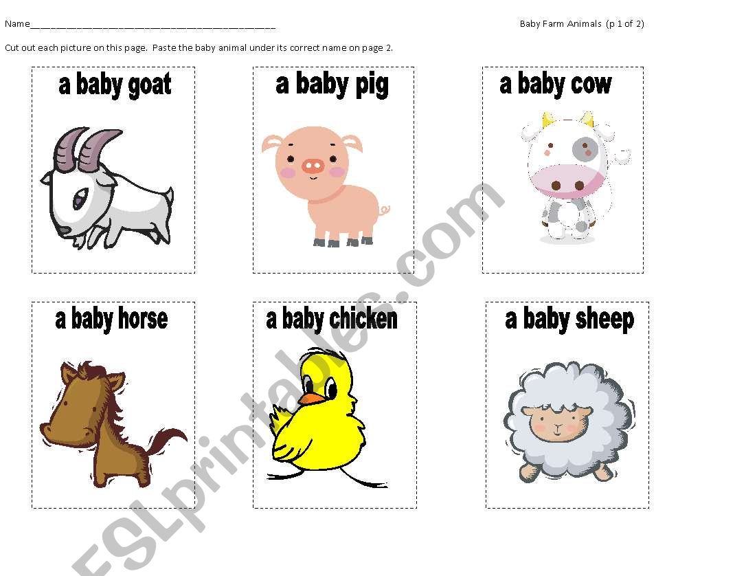 Baby Farm Animals Cut and Paste