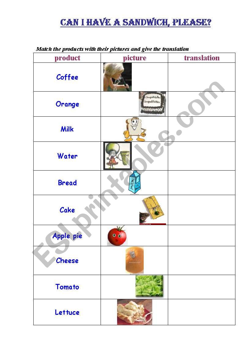 FOOD  worksheet