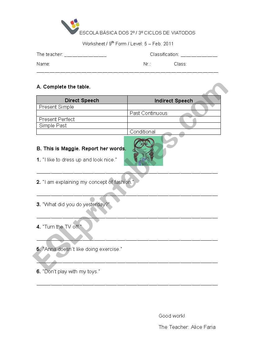 Reported Speech worksheet