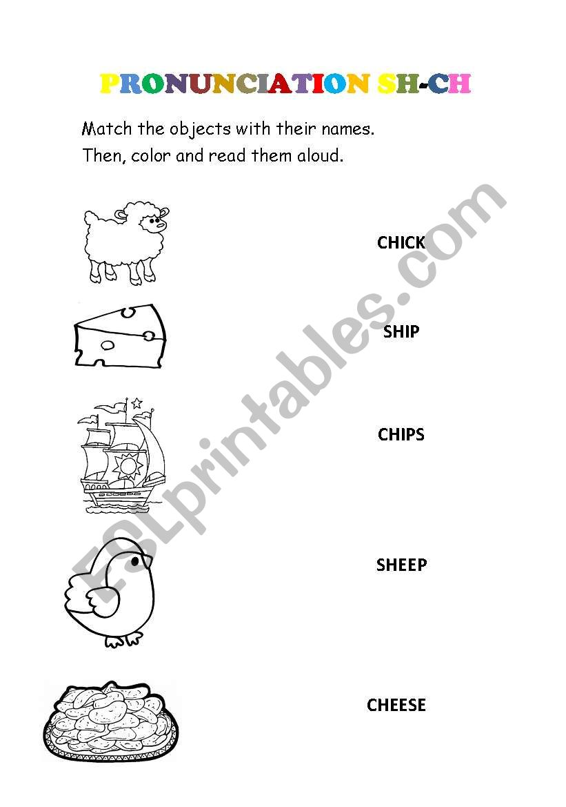 Pronunciation sh-ch worksheet