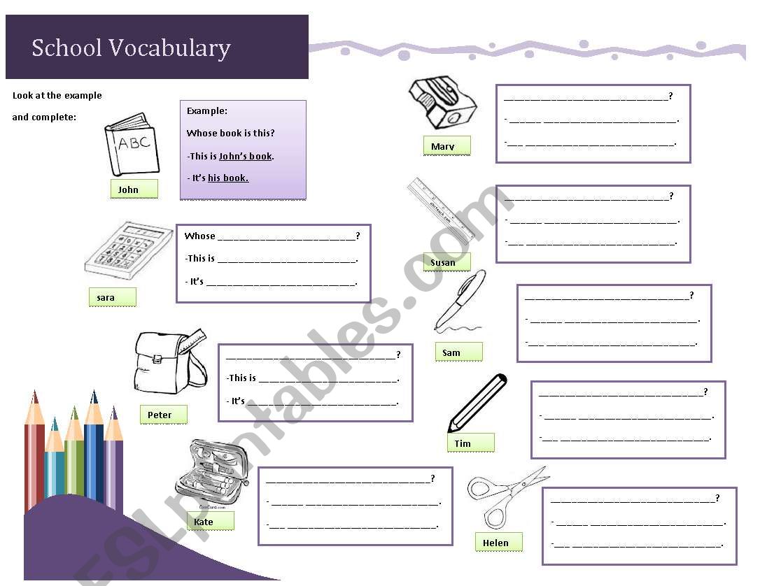 Exercises: School Vocabulary worksheet