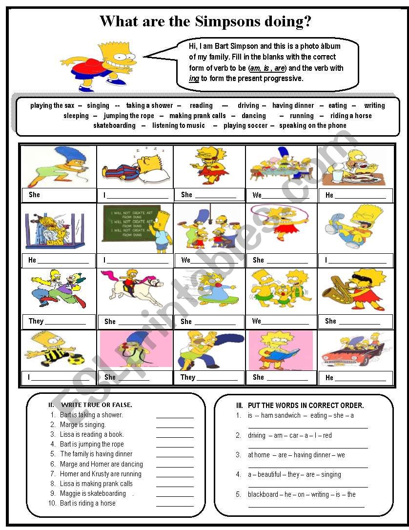 WHAT ARE THE SIMPSONS DOING? worksheet