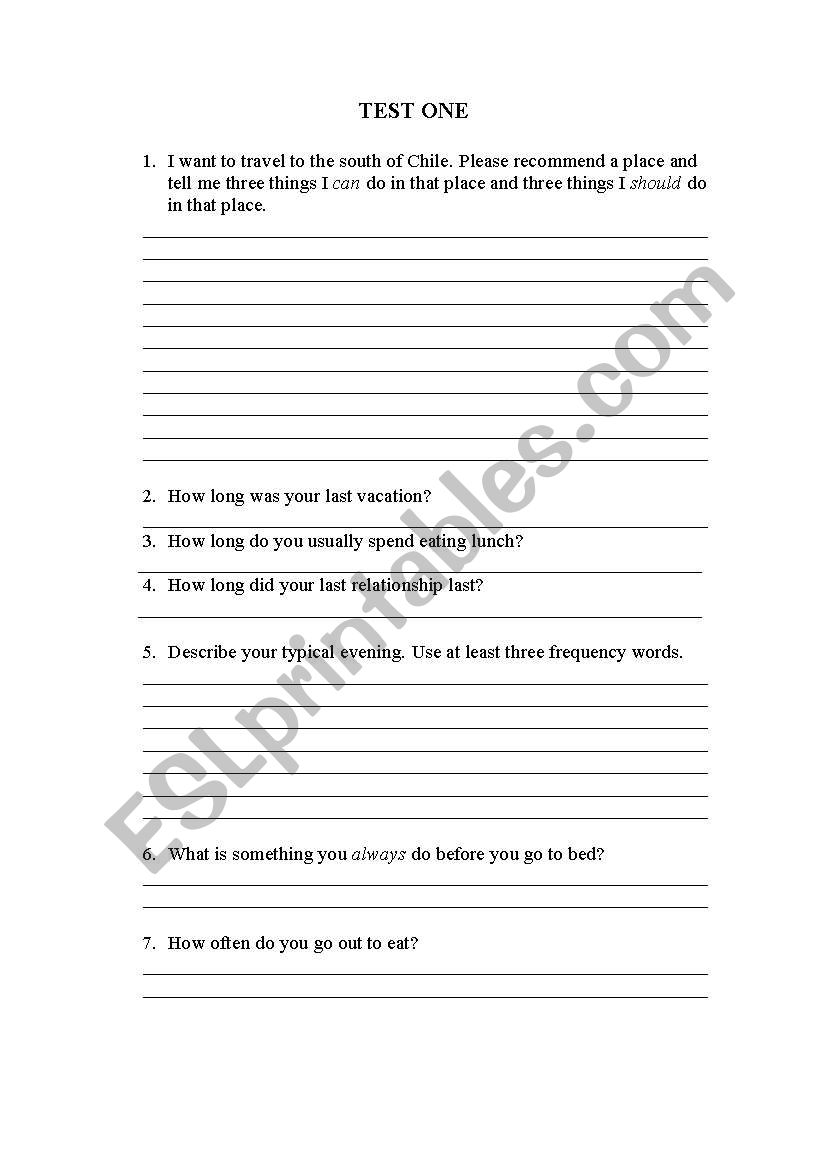 Mixed tenses test worksheet