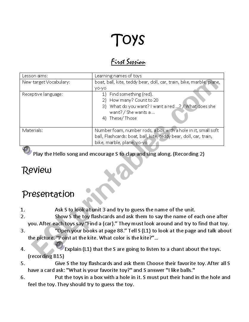 Toy lesson plan  worksheet