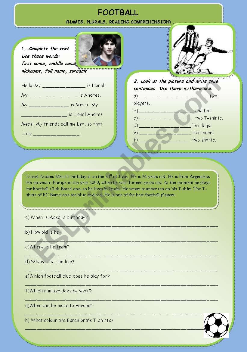 Sports - football worksheet