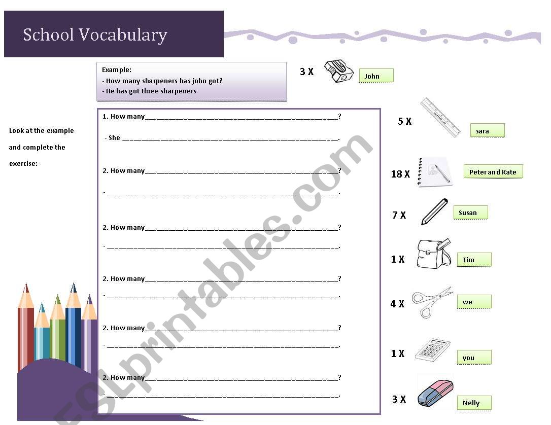 School Vocabulary  worksheet