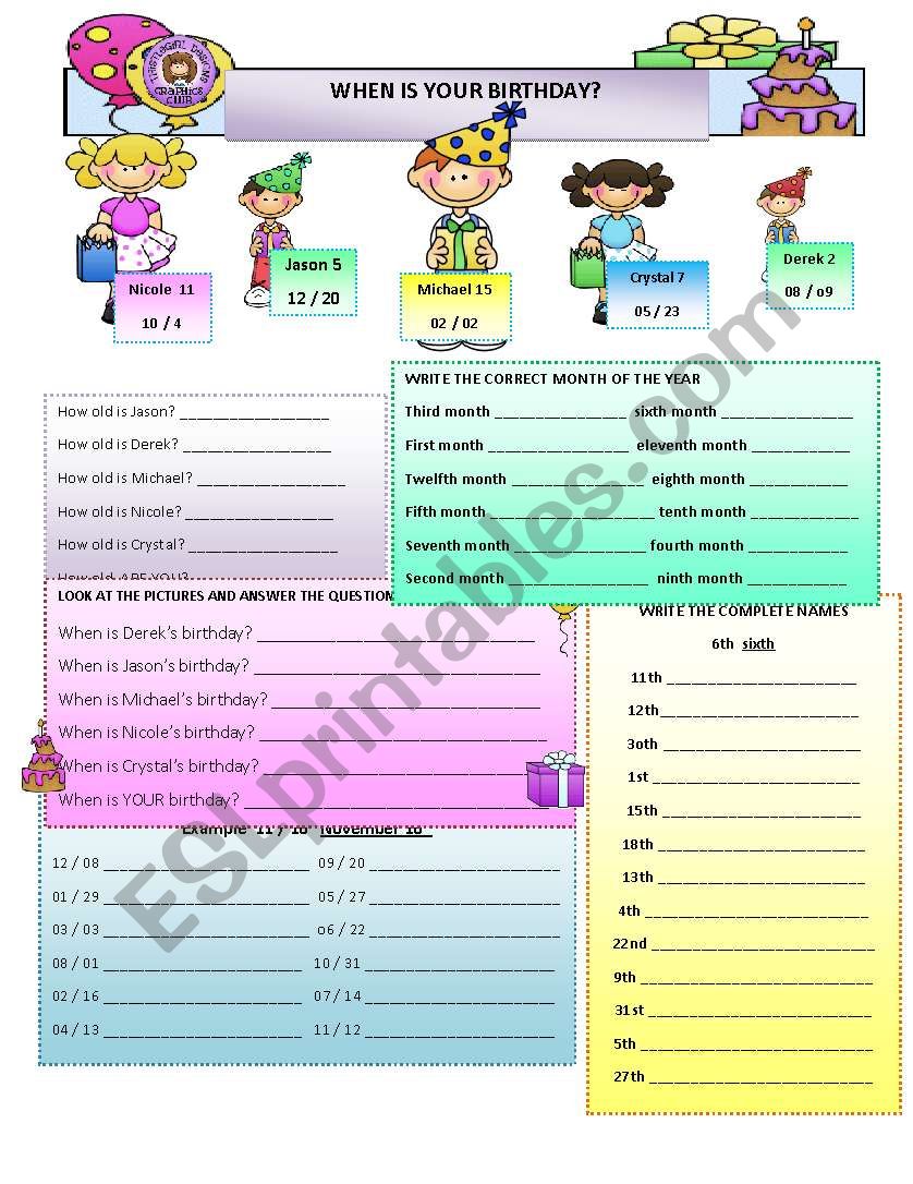 Ordinal Numbers, Dates, Months, Birthdays, and Age.