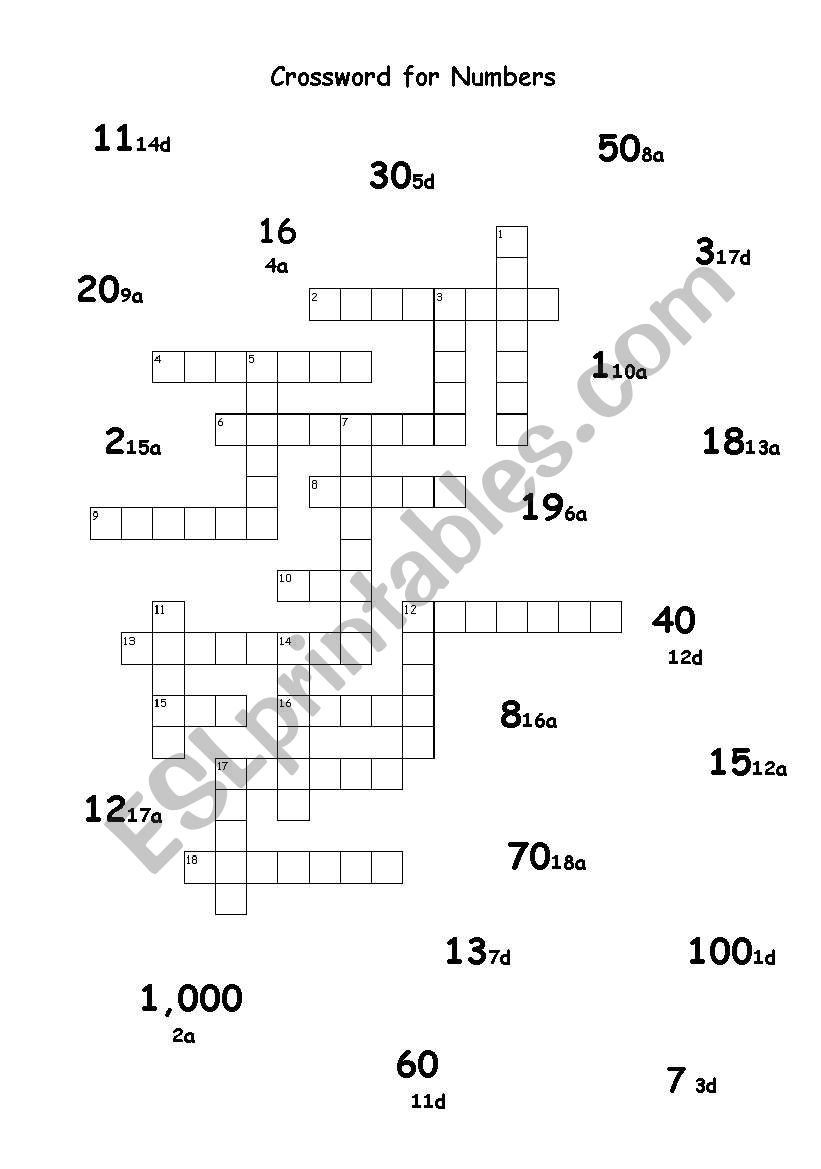numbers crossword  worksheet