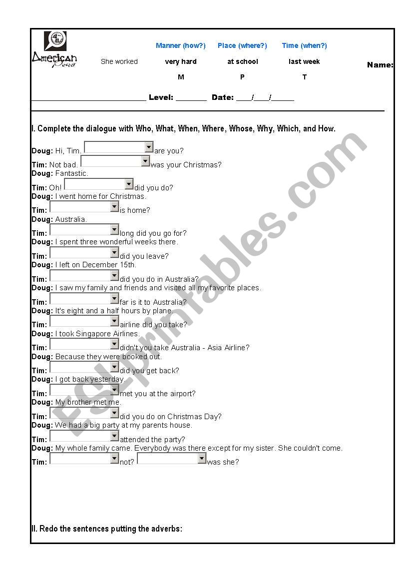 Adverbs of manner worksheet