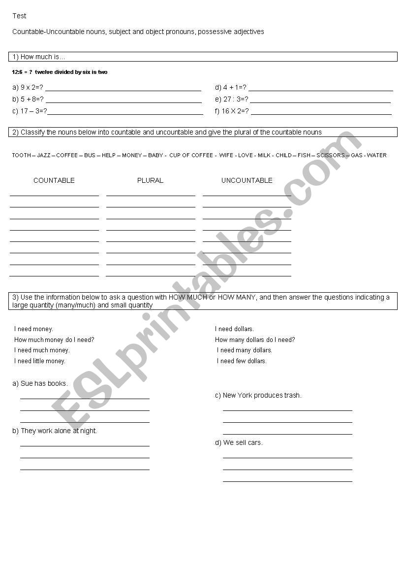Test 3 worksheet