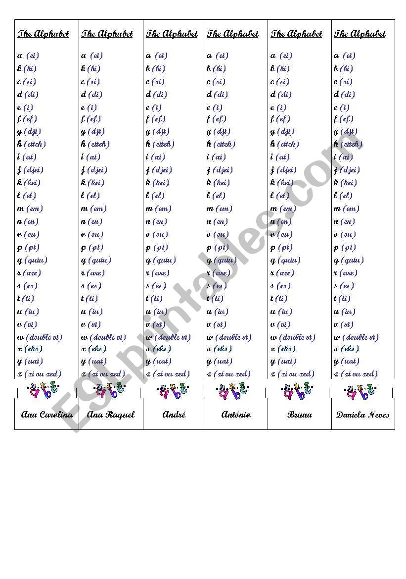 ABC bookmarks worksheet